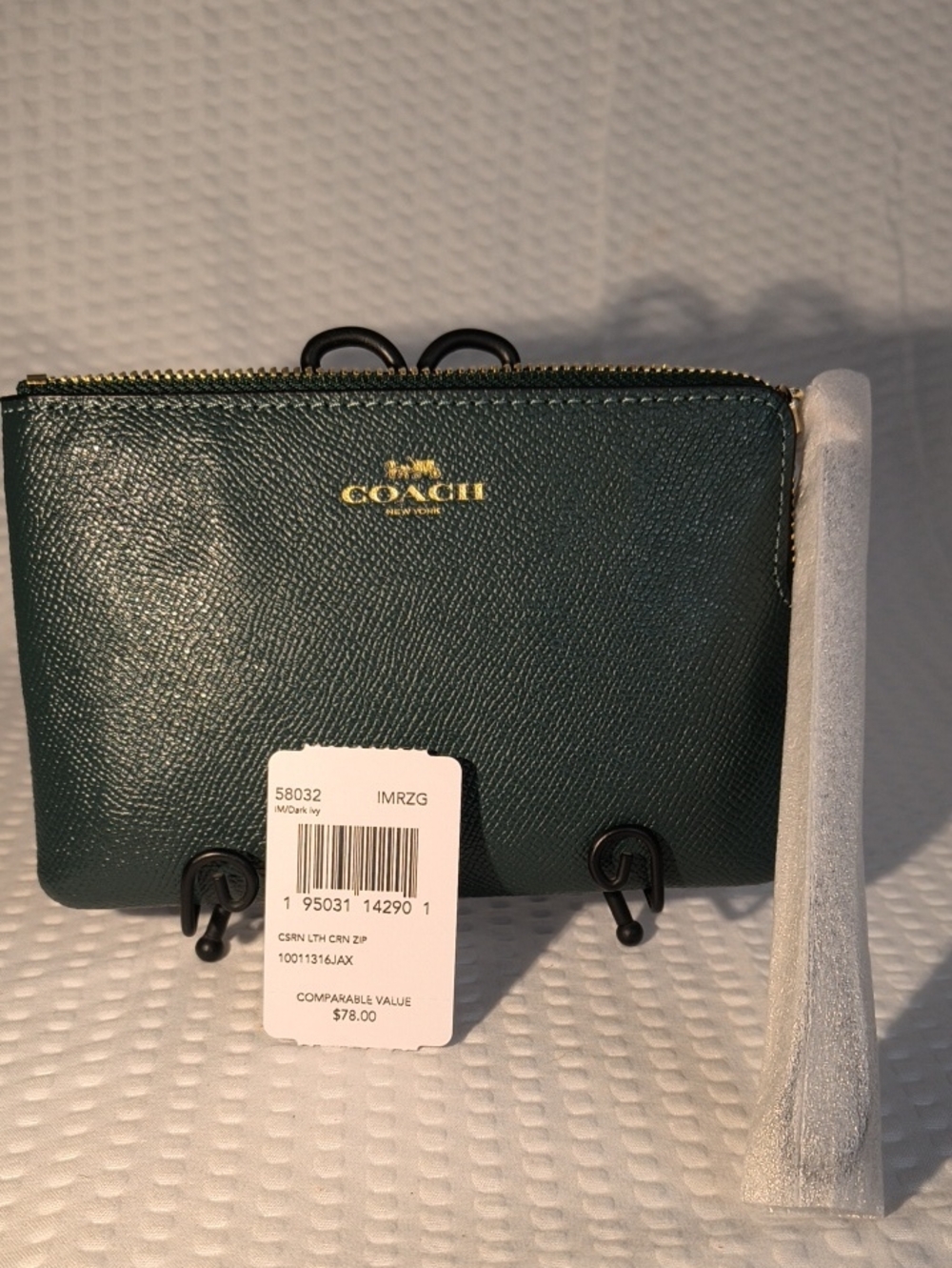 Coach L-Zip Wristlet Wallet in Forest Green with Gold Logo